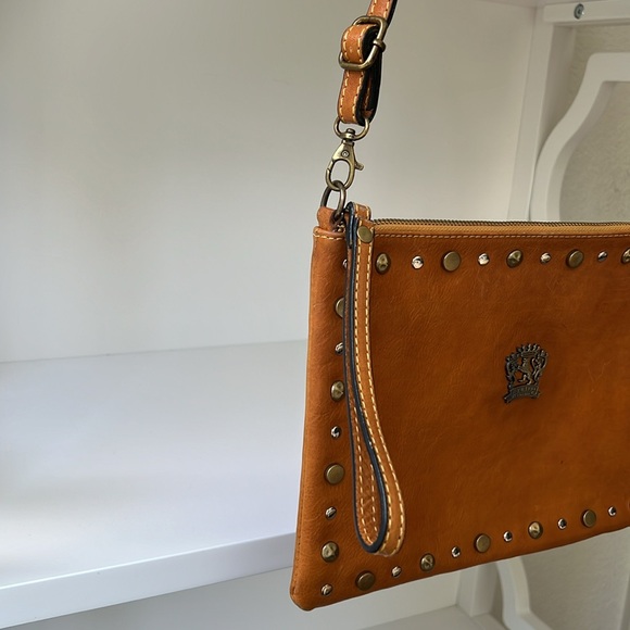Pratesi Firenze Studded Cognac Brown Leather Clutch Wristlet Crossbody Bag Italy - Picture 3 of 14